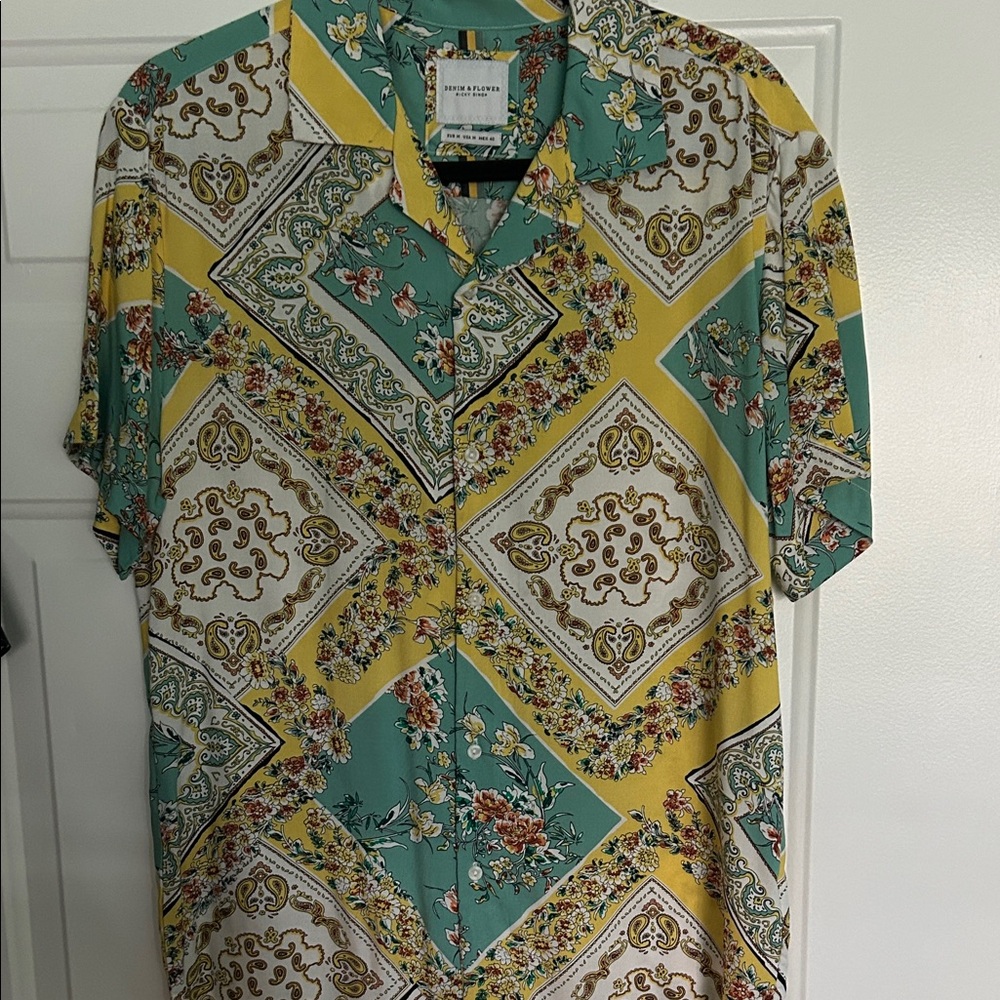 River Island Teal and Yellow Patterned Shirt